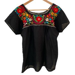 Vintage Embroidered Black Blouse